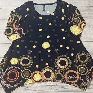 White Mark Navy and Yellow Circle Pattern Tunic